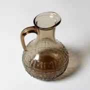 Italian Smoked Glass Jug / Embossed Floral Brown Pitcher / Mid-century Jug