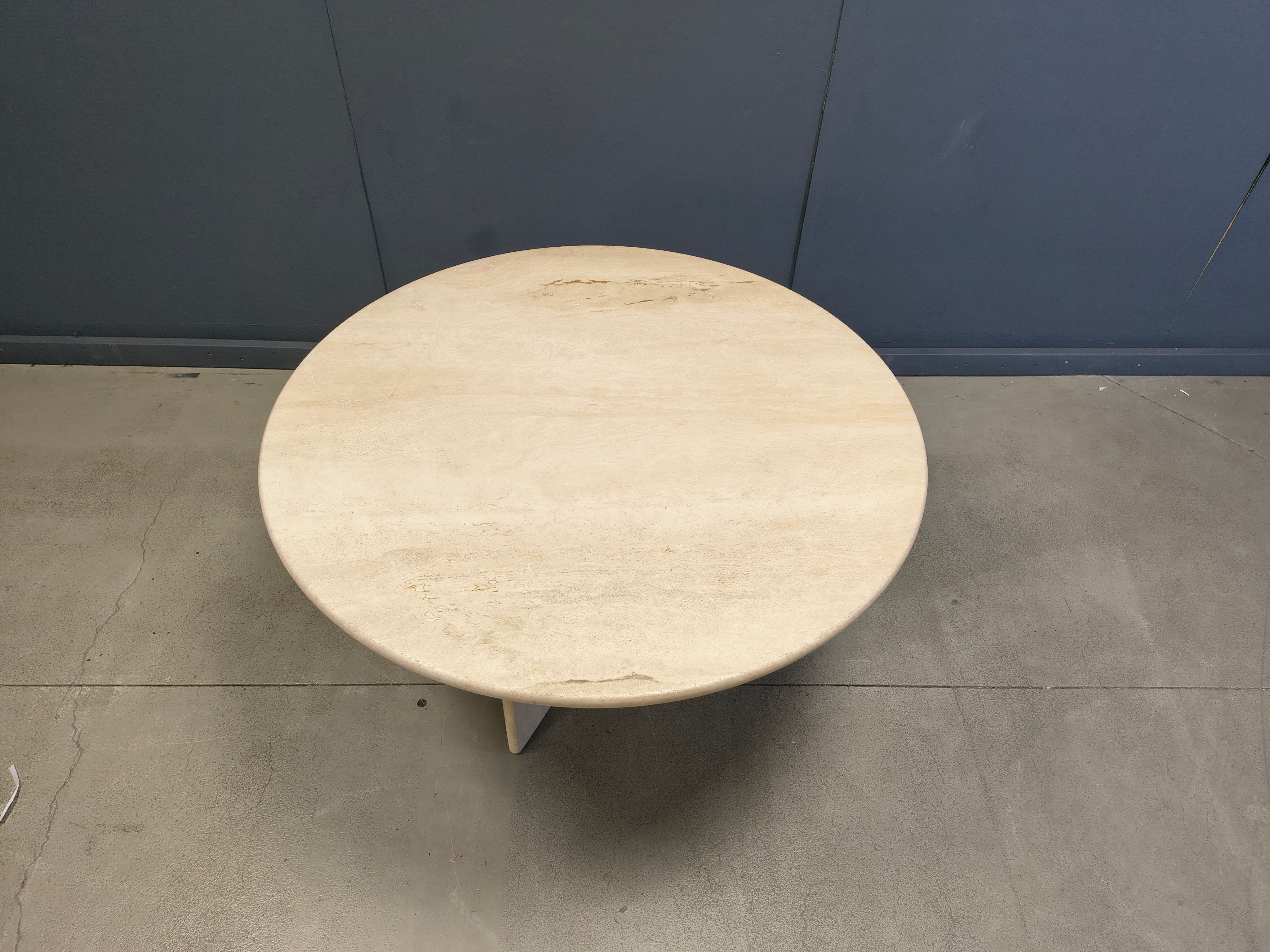 Round Italian travertine dining table 1970s
