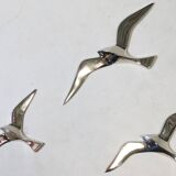 Set of 3 chrome gull birds, 15 - 20 -25 cm