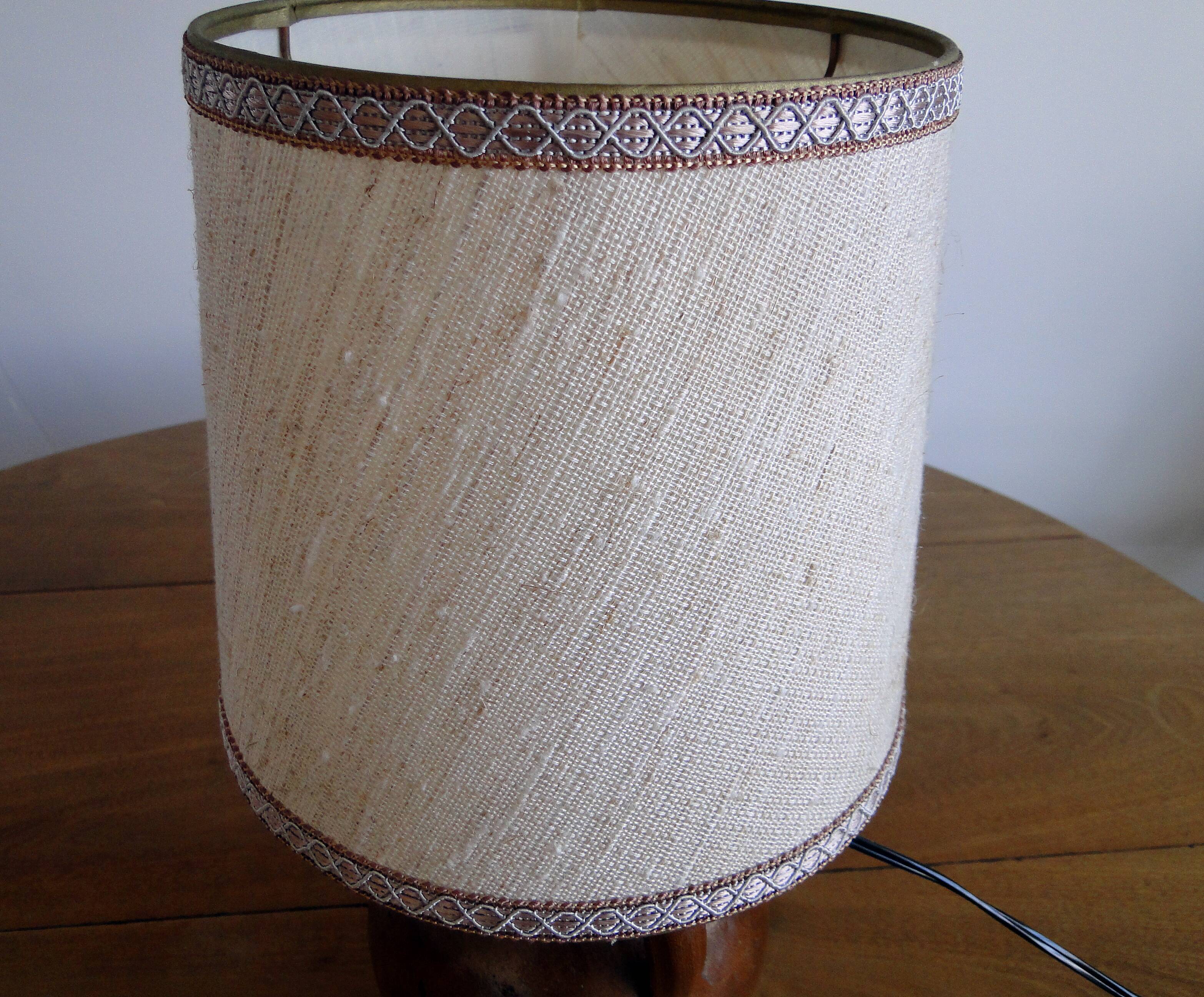 Vintage lamp 60s/70s foot glazed stoneware lampshade woven linen