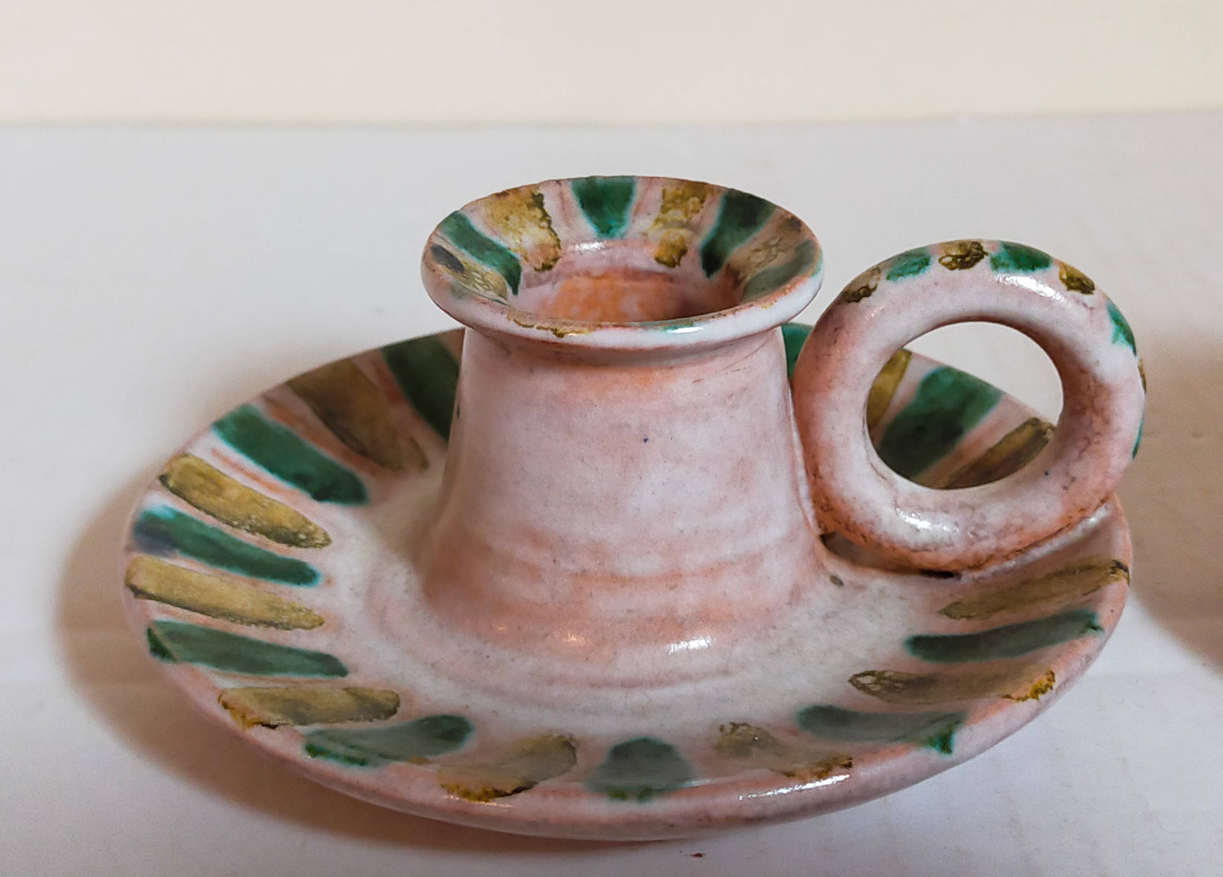 Duo of 50s ceramic hand candle holders