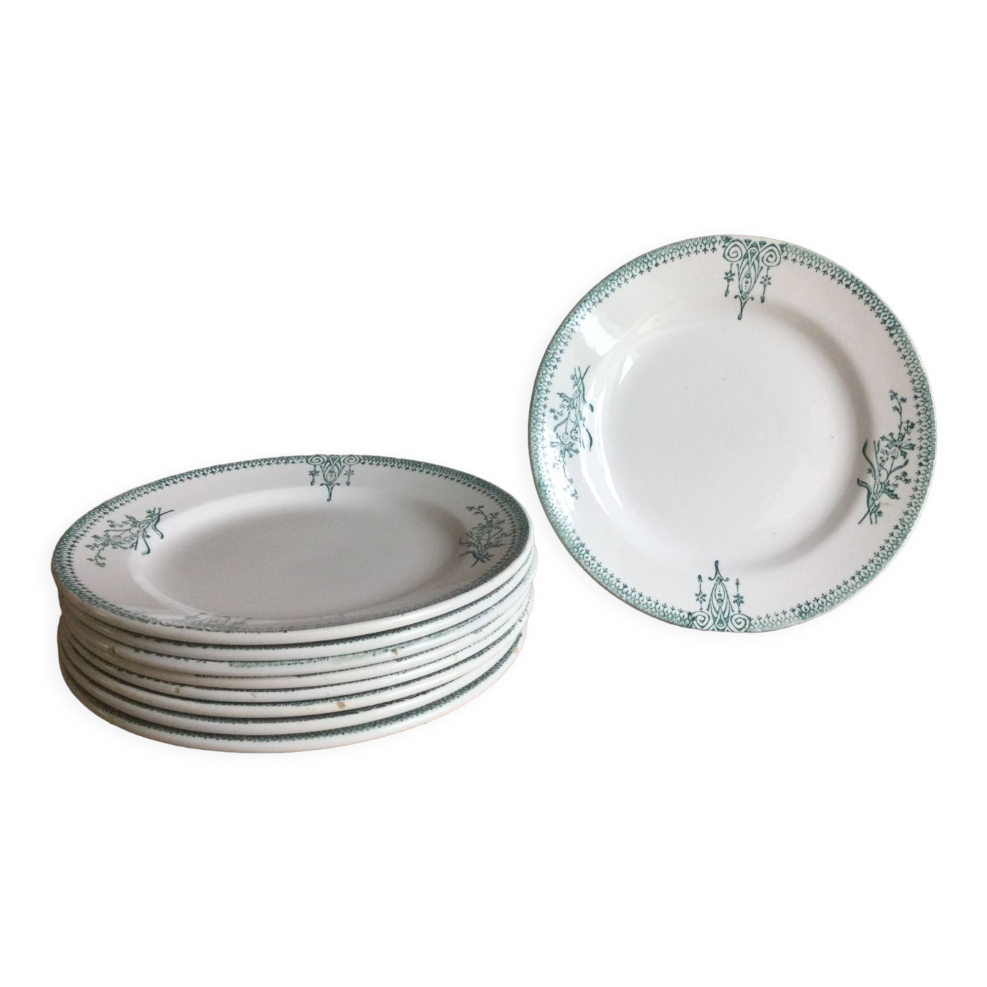 9 dessert plates Saint Amand 4003 art nouveau décor blue-green