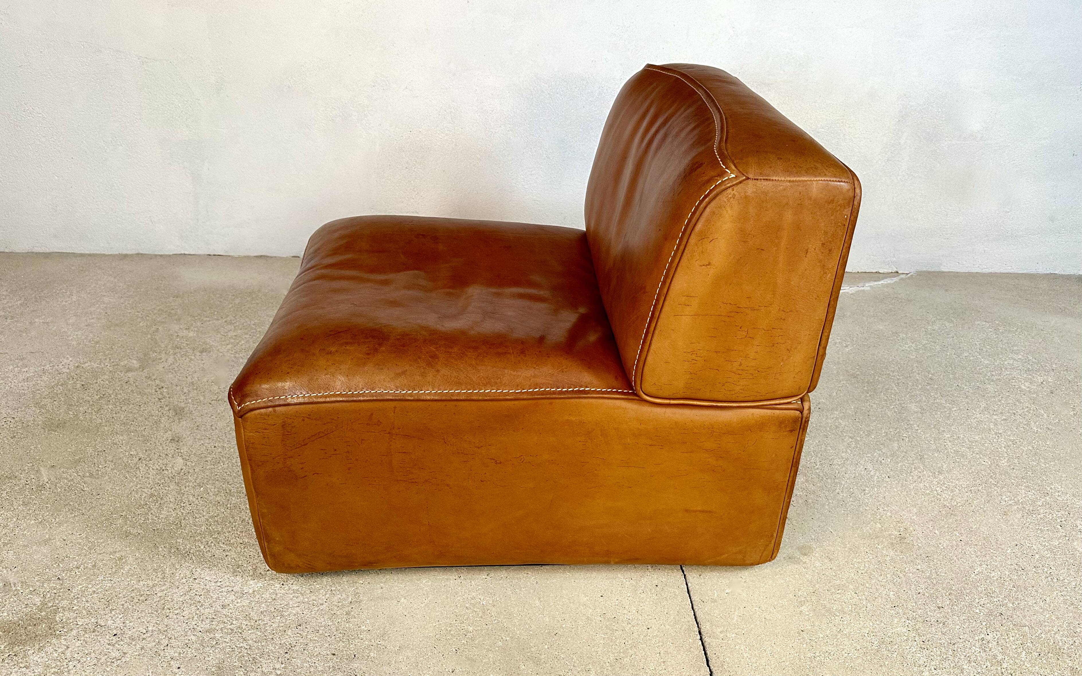 Brutalist Style DS-15 Leather Lounge Chair from De Sede, Switzerland 1970s