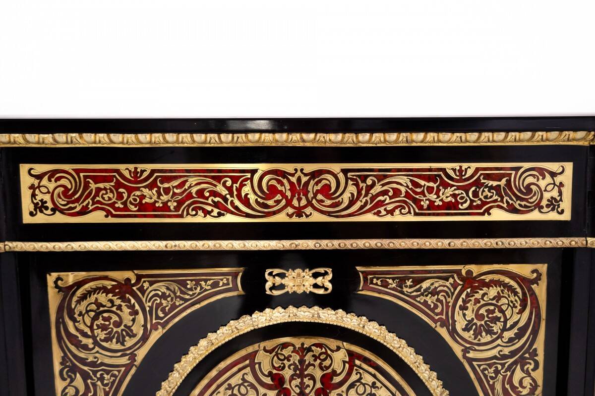 Antique boulle chest of drawers from the mid-19th century, France.