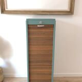 Meuble classeur à rideau des années 70, Vert Céladon et bois