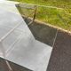 Rectangular table translucent glass top metal base vintage 1980
