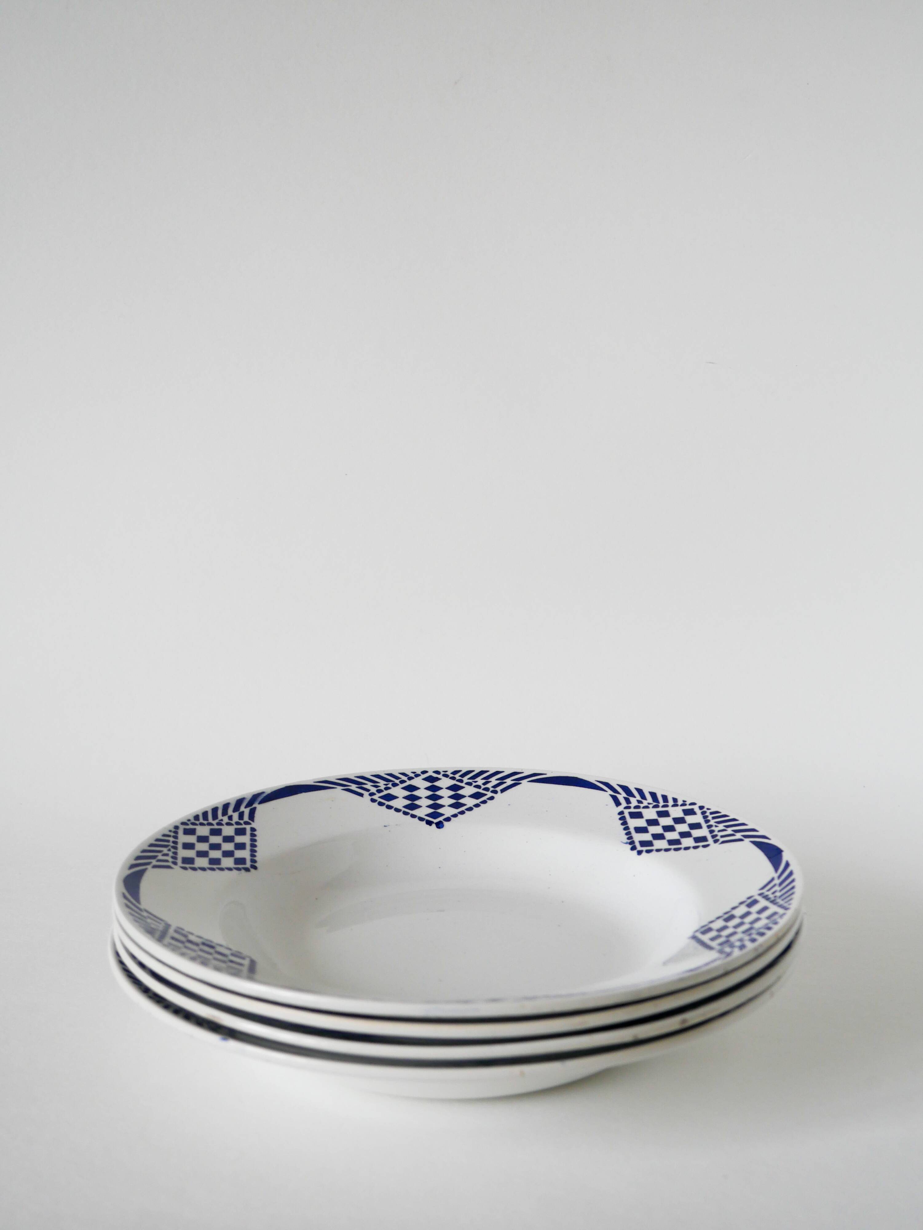 Set of 4 Moulin des Loups soup plates, Pantin model, 1950