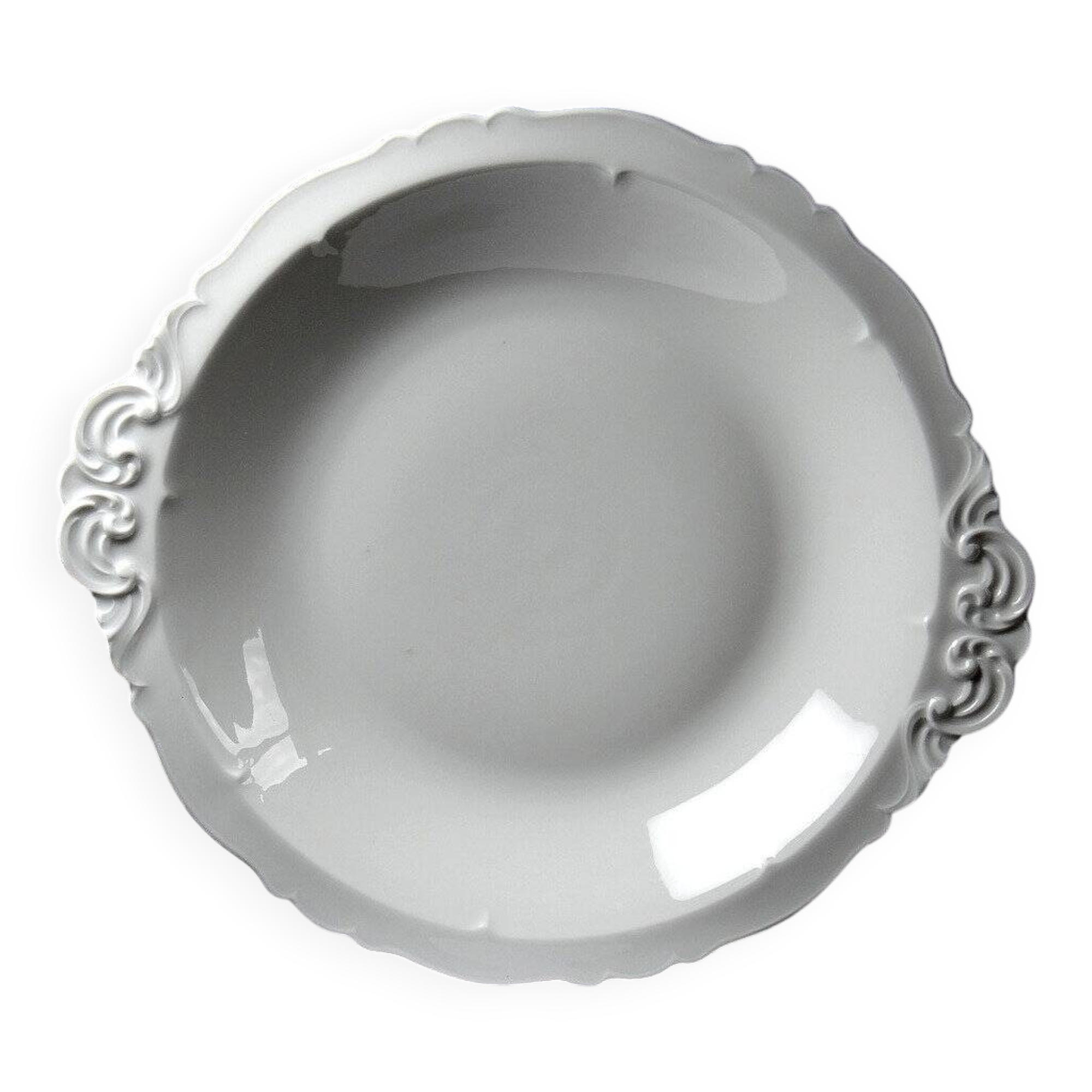 Large, hollow serving dish in fine white Limoges porcelain, vintage/antique