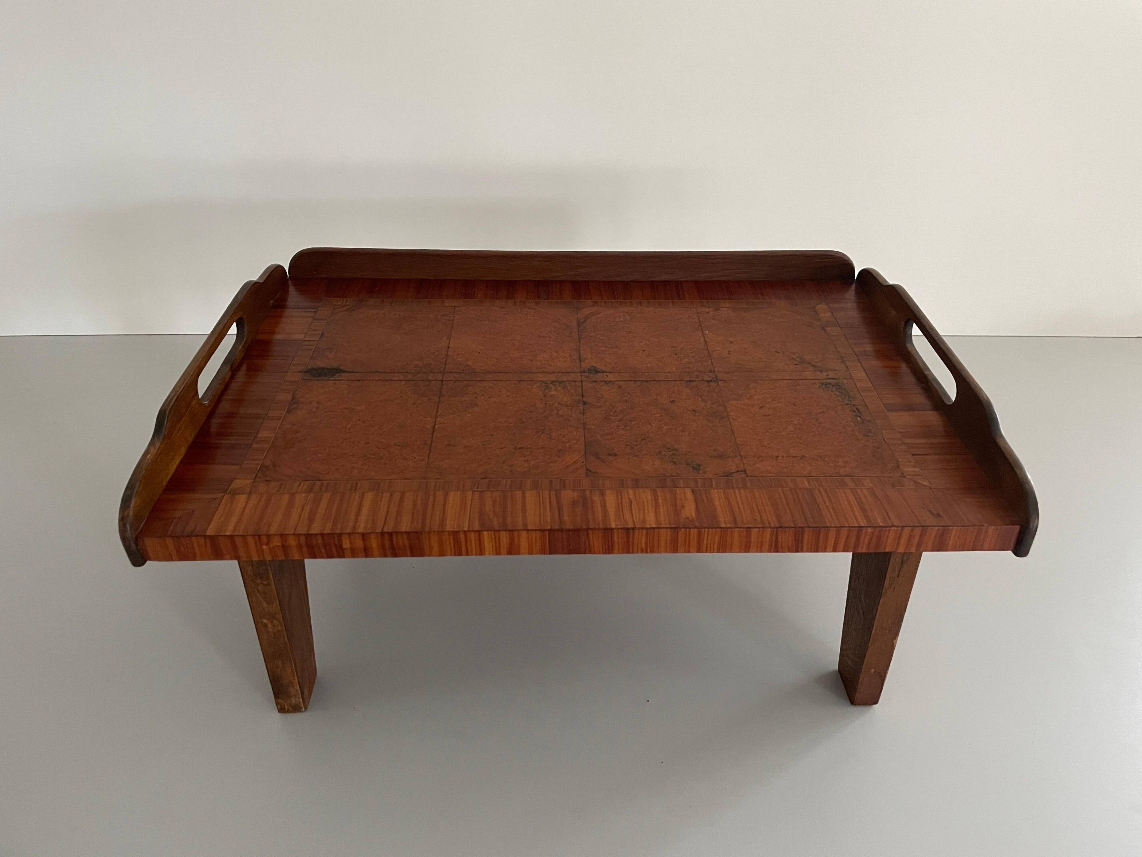 Wooden coffee table with a lovely square pattern, serving tray, 1960s, Germany.