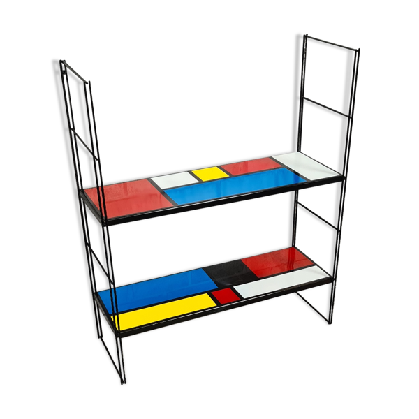 Etagere string style piet mondrian montants noir 48x58x16