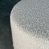 Totemo stool by forme, ivory dedar bouclé upholstery, walnut legs