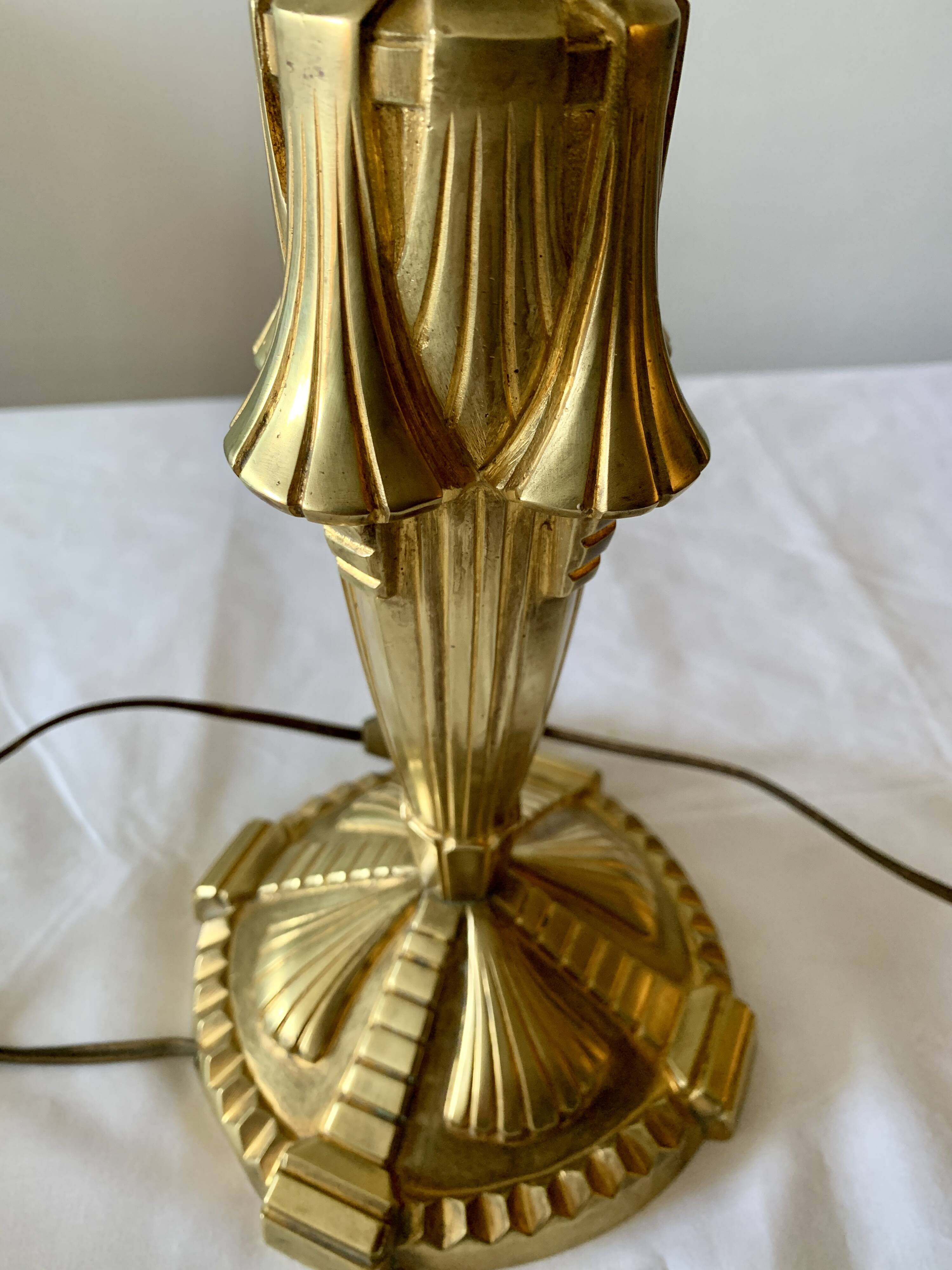 Art Deco gilded bronze lamp base.