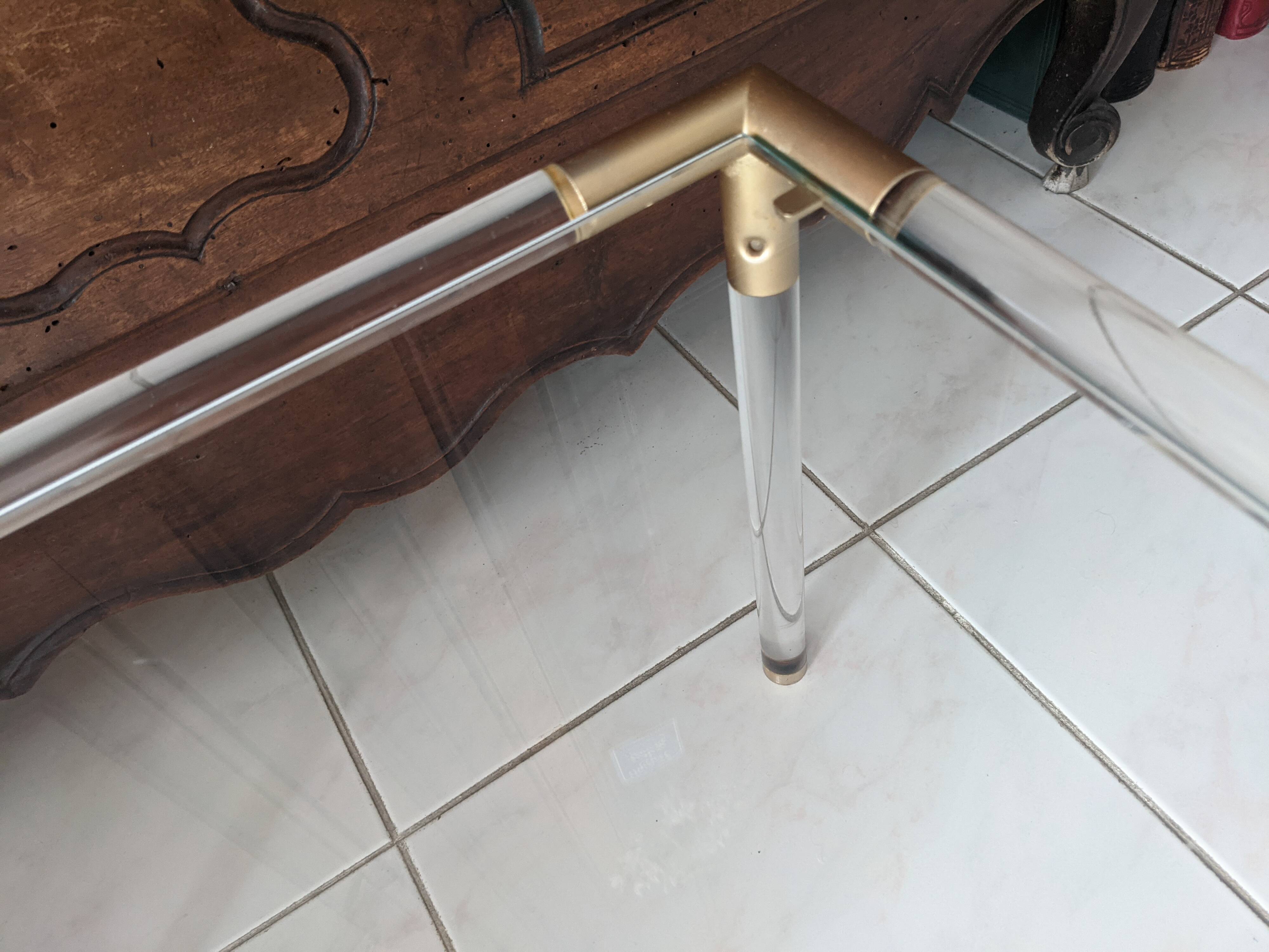 Vintage coffee table in plexiglass, glass and gold metal 1970