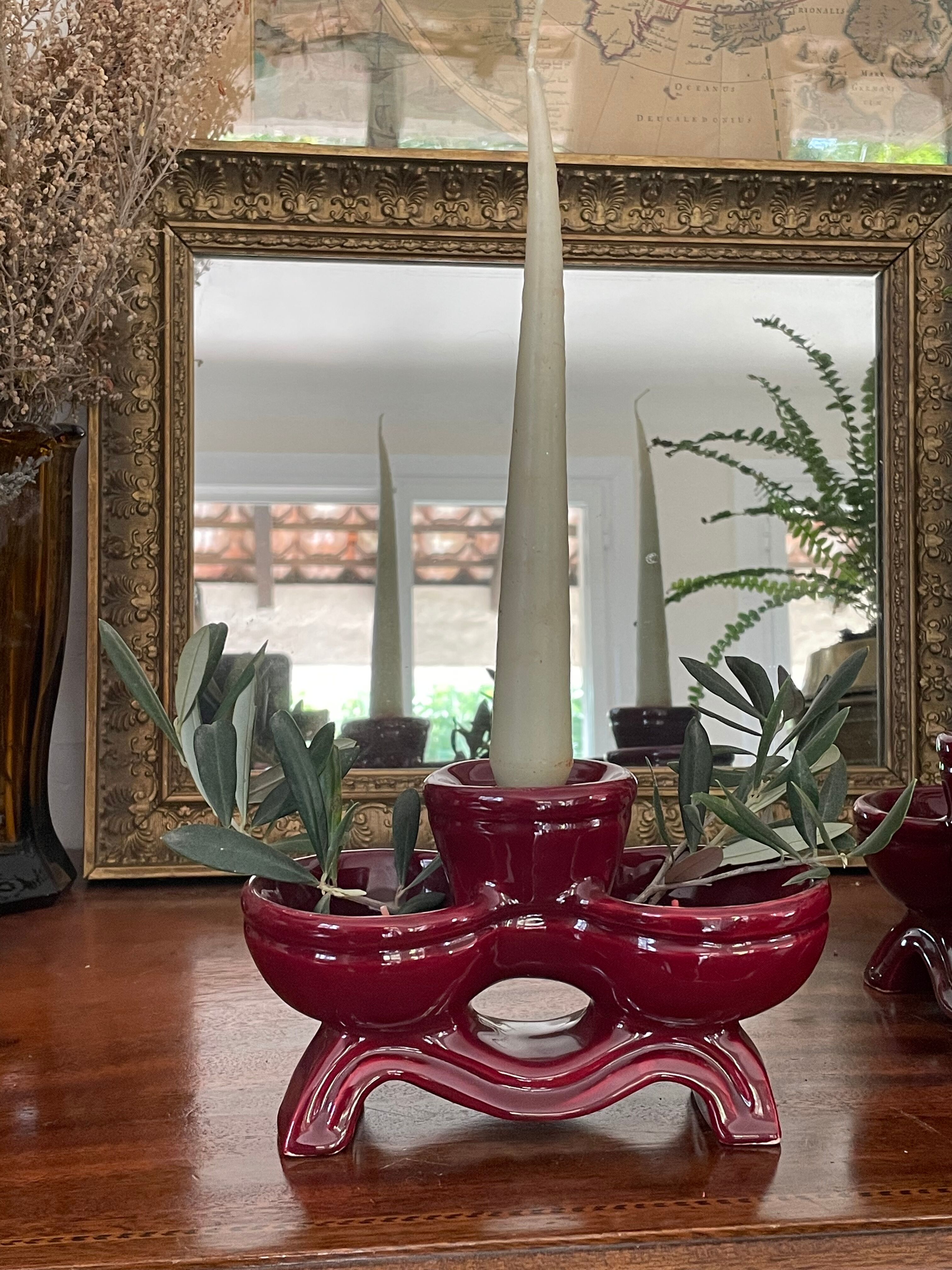 Pair of vintage glazed ceramic candle holders
