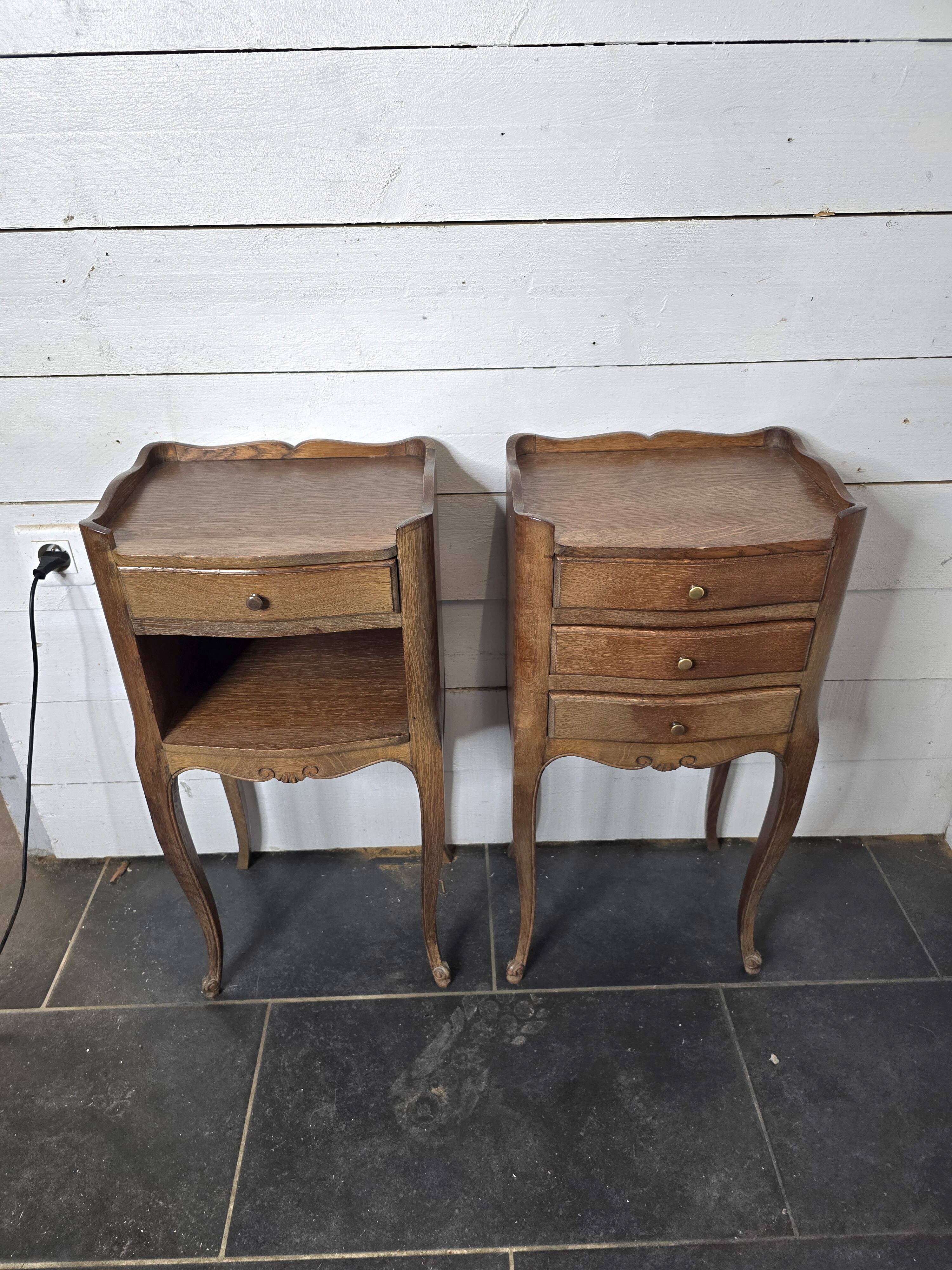 Pair of Louis XV style oak bedside tables