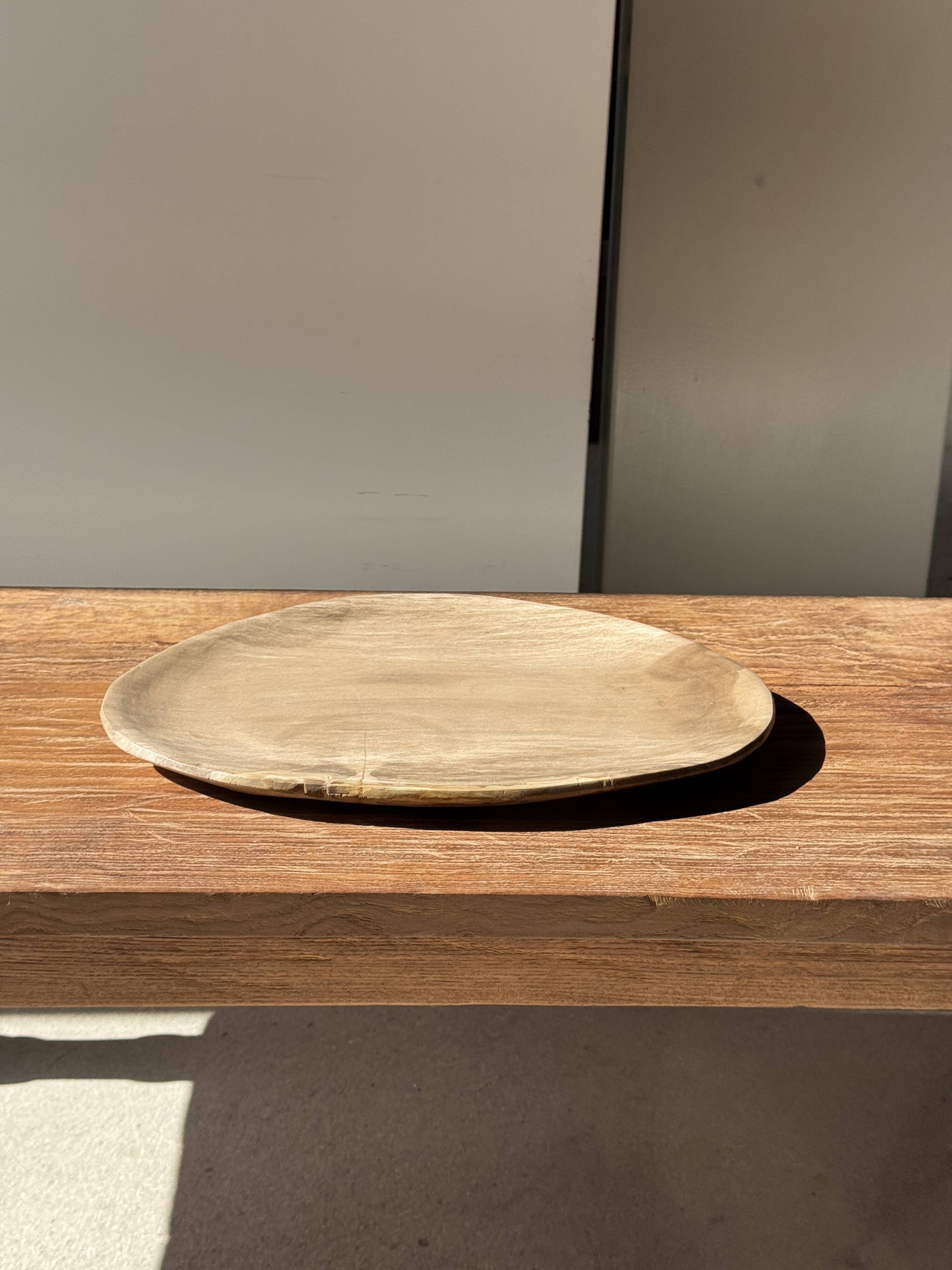 Large oval beige petrified wood dish or bowl D36x28 -3783