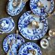 6 Creil and Montereau flat plates in blue earthenware, "Japan" service circa 1895