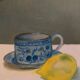 Oil on canvas still life by Nicole Legault La Tasse bleue 1980