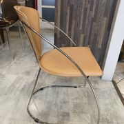1 Linda armchair chair by Arrben in camel brown leather with a chrome steel frame.