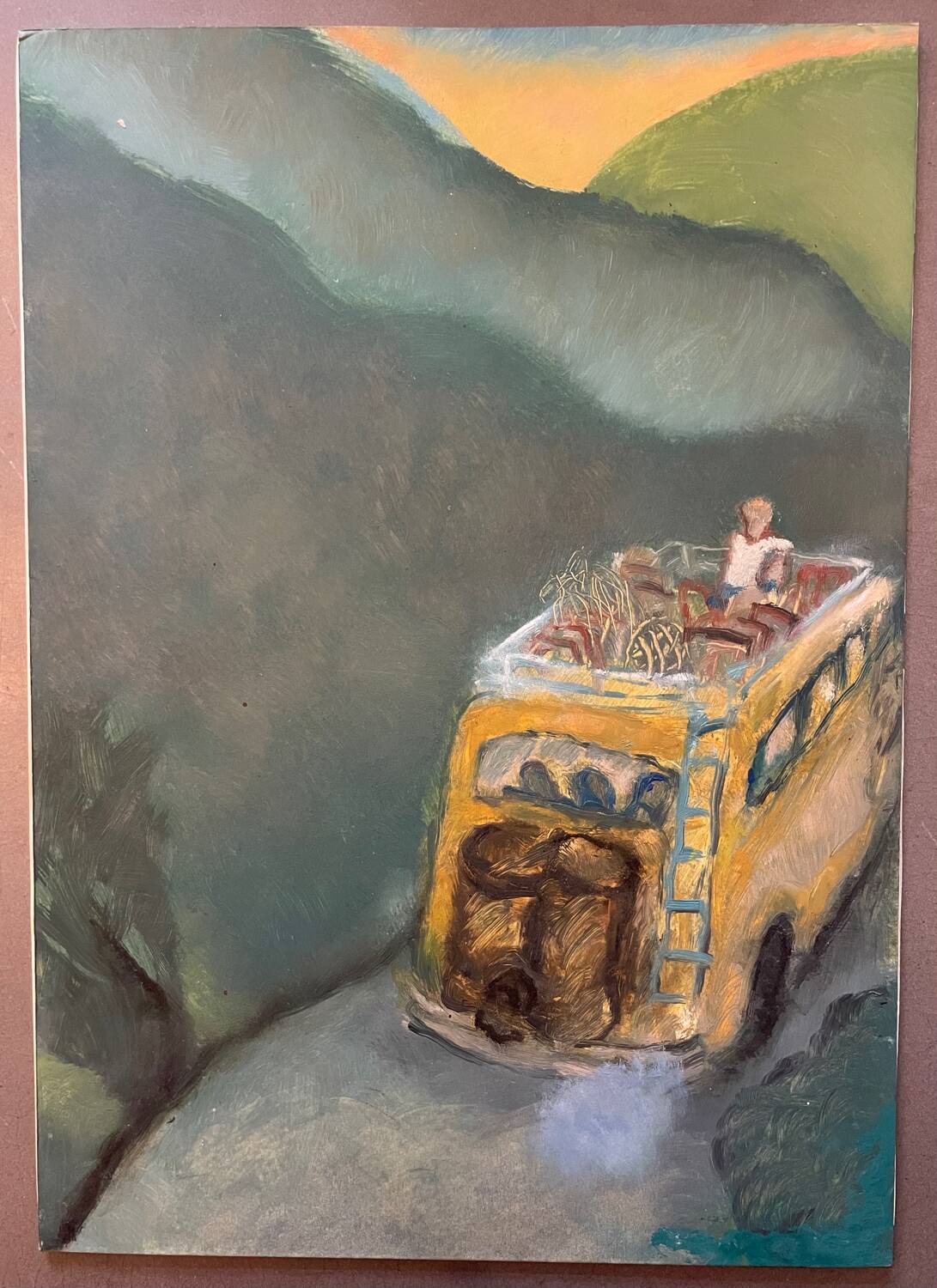 Painting of a character traveling in a bus, van 20th century
