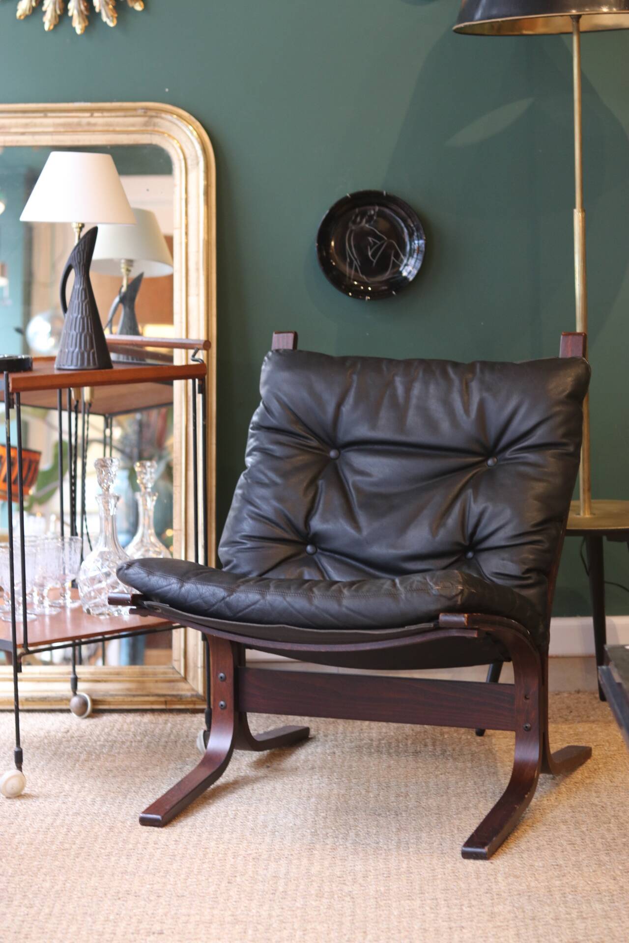 Fauteuil Siesta, Ingmar Relling, cuir noir