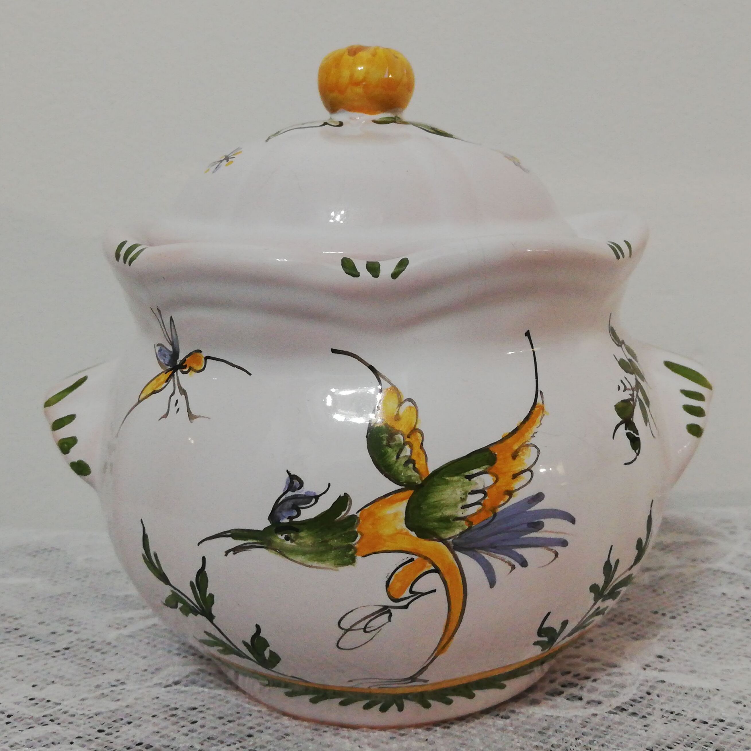 Sugar bowl or candy maker made of Moustiers earthenware