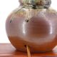 Puisaye stoneware lamp, raffia lampshade, 70s