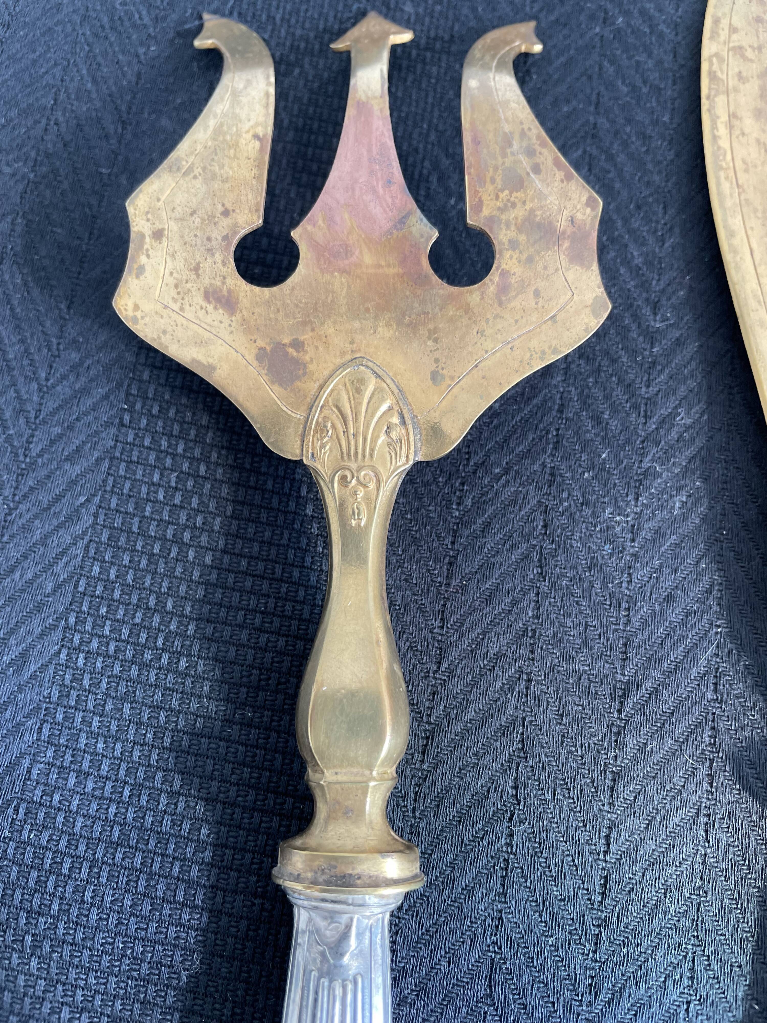 Antique, fish service cover, stuffed silver, gilded metal, France