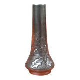 Art Nouveau soliflore vase by P. Chaumette, pewter, oak leaf decoration