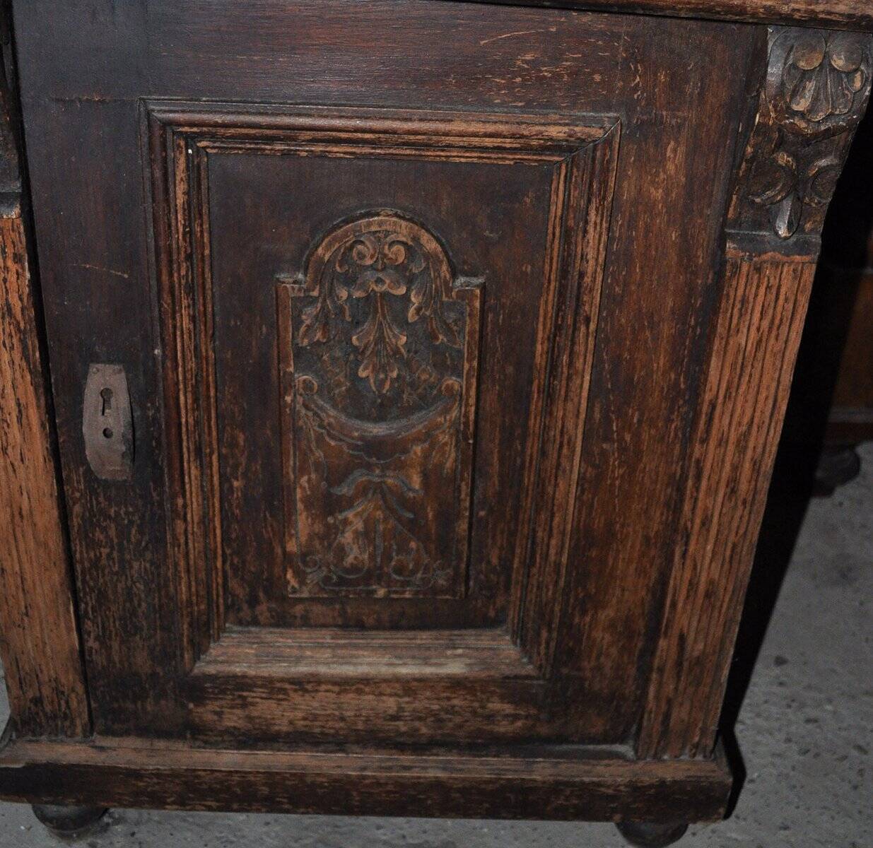 Antique brown marble bedside table with drawer and door, Germany 1890s.