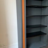 Desk cabinet and wood-style slats