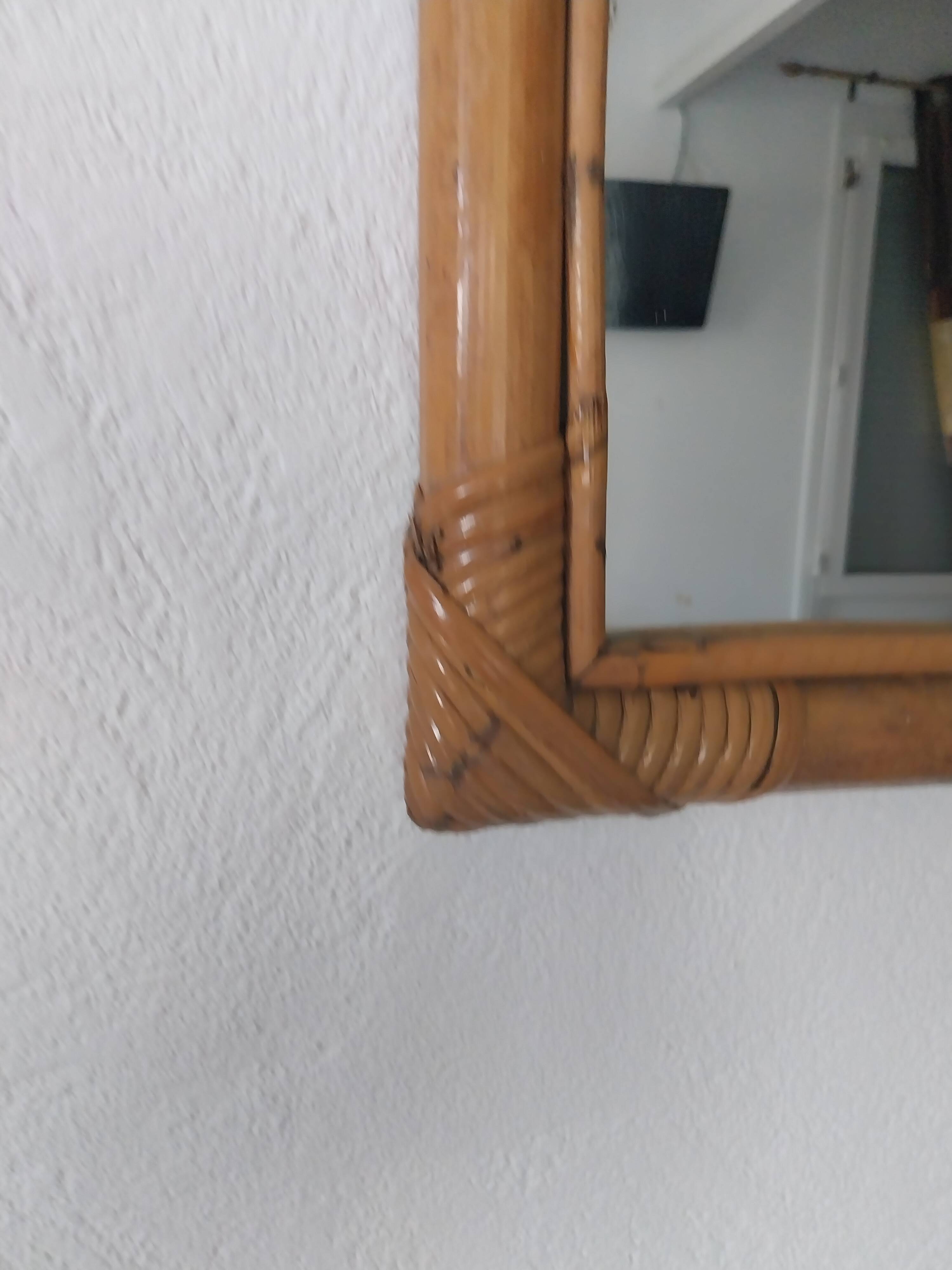 Pair of vintage bamboo and rattan mirrors