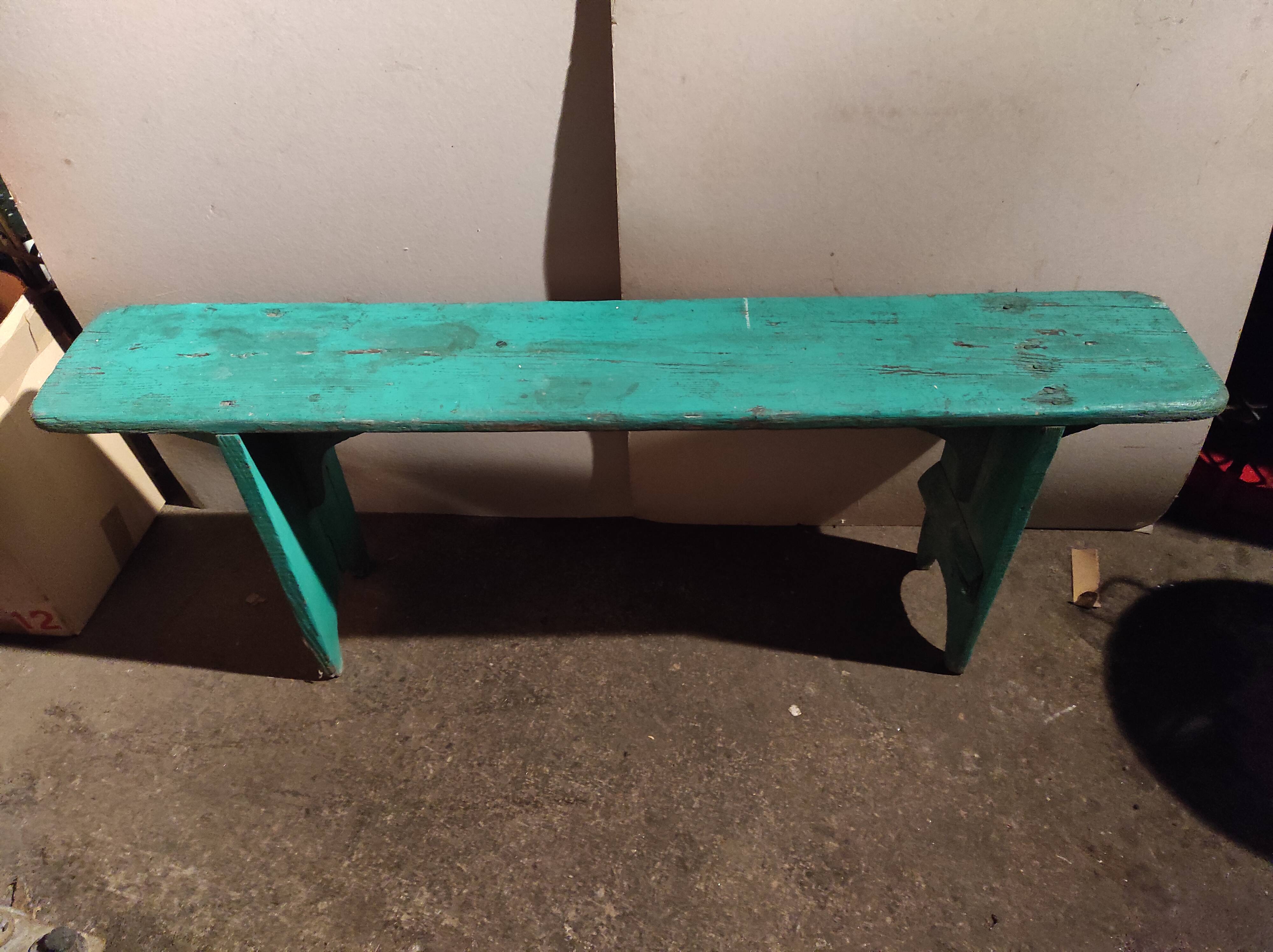 Green patinated farm tree wooden bench