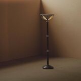 Art Deco floor lamp in oak, metal and glass, circa 1930