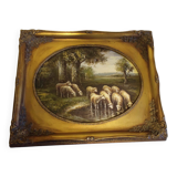 Peinture à l'huile sur toile avec cadre ancien