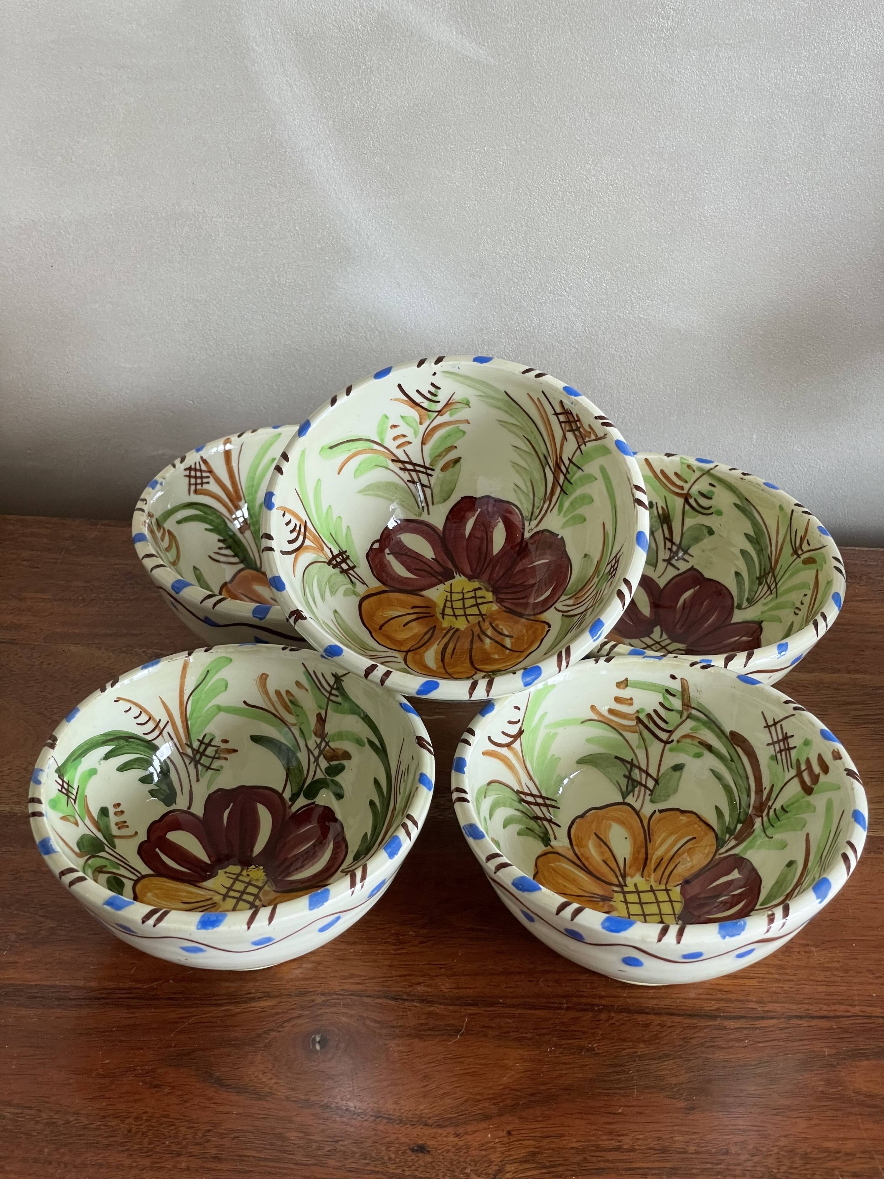 5 bols fleurs en céramique