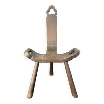 Mid-Century Modern Rough Carved Wood Tripod Chair
