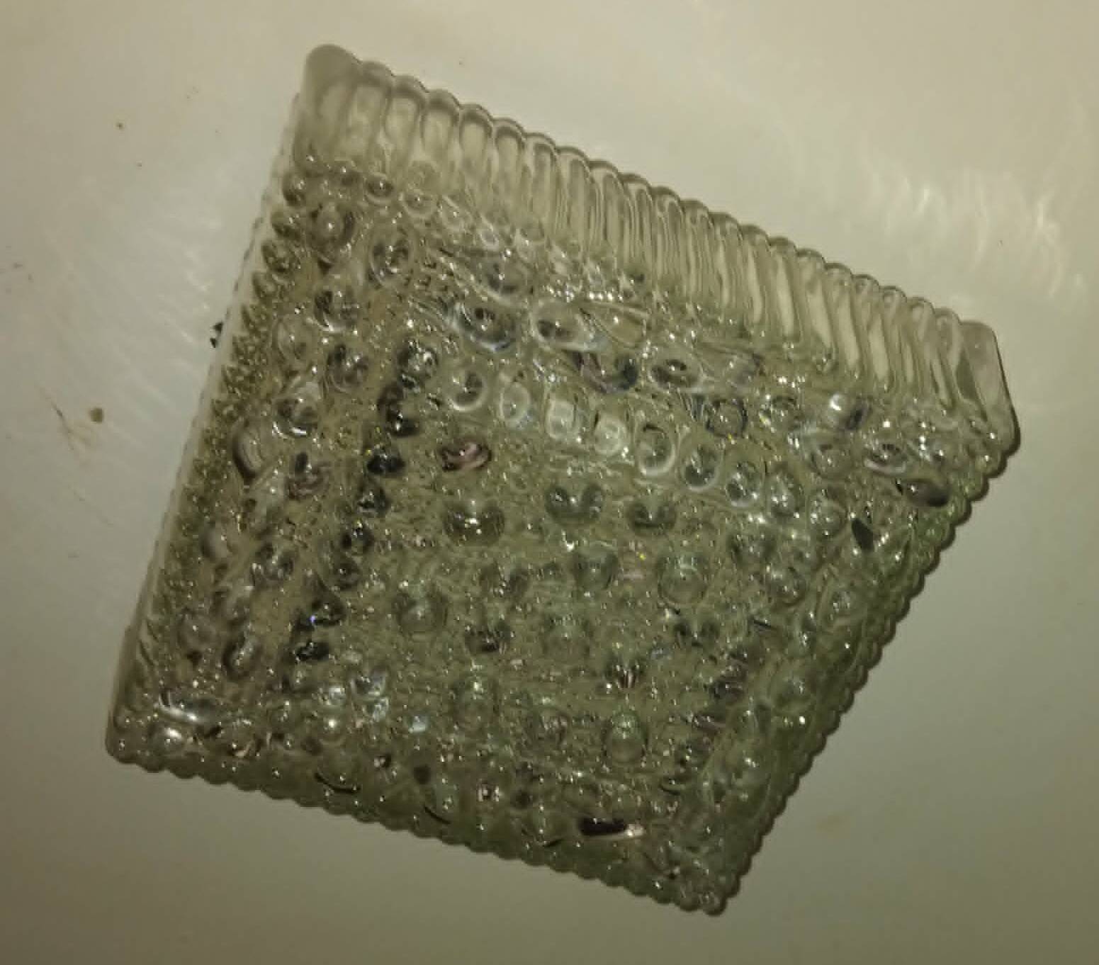 Square ceiling light made of moulded glass from the 1970s.