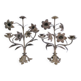 Paire de chandeliers laiton bronze décor floral