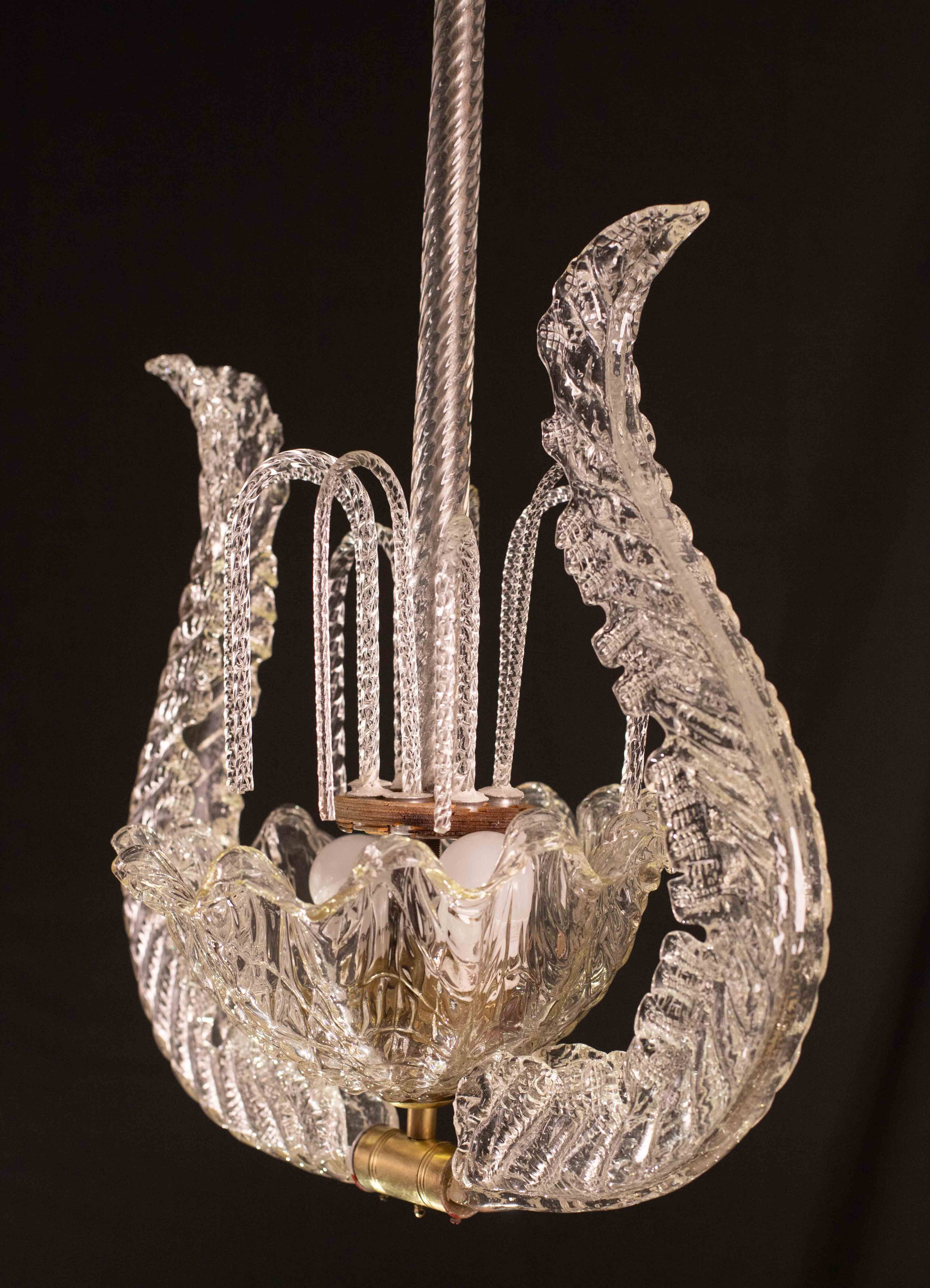 Set of 5 Art Decò Fountain Chandelier By Barovier e Toso, Murano Glass, 194