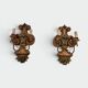 Pair of Polychrome Carved Wood Wall Lights with Vase and Acanthus. Arm in Iron.