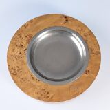 Cendrier en loupe de bois italienne et acier, dans le style de Tomasso Barbi, années 1970