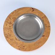 Italian Burl Wood & Steel Ashtray in the Style of Tomasso Barbi, 1970s