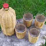 Rattan bottle and glasses