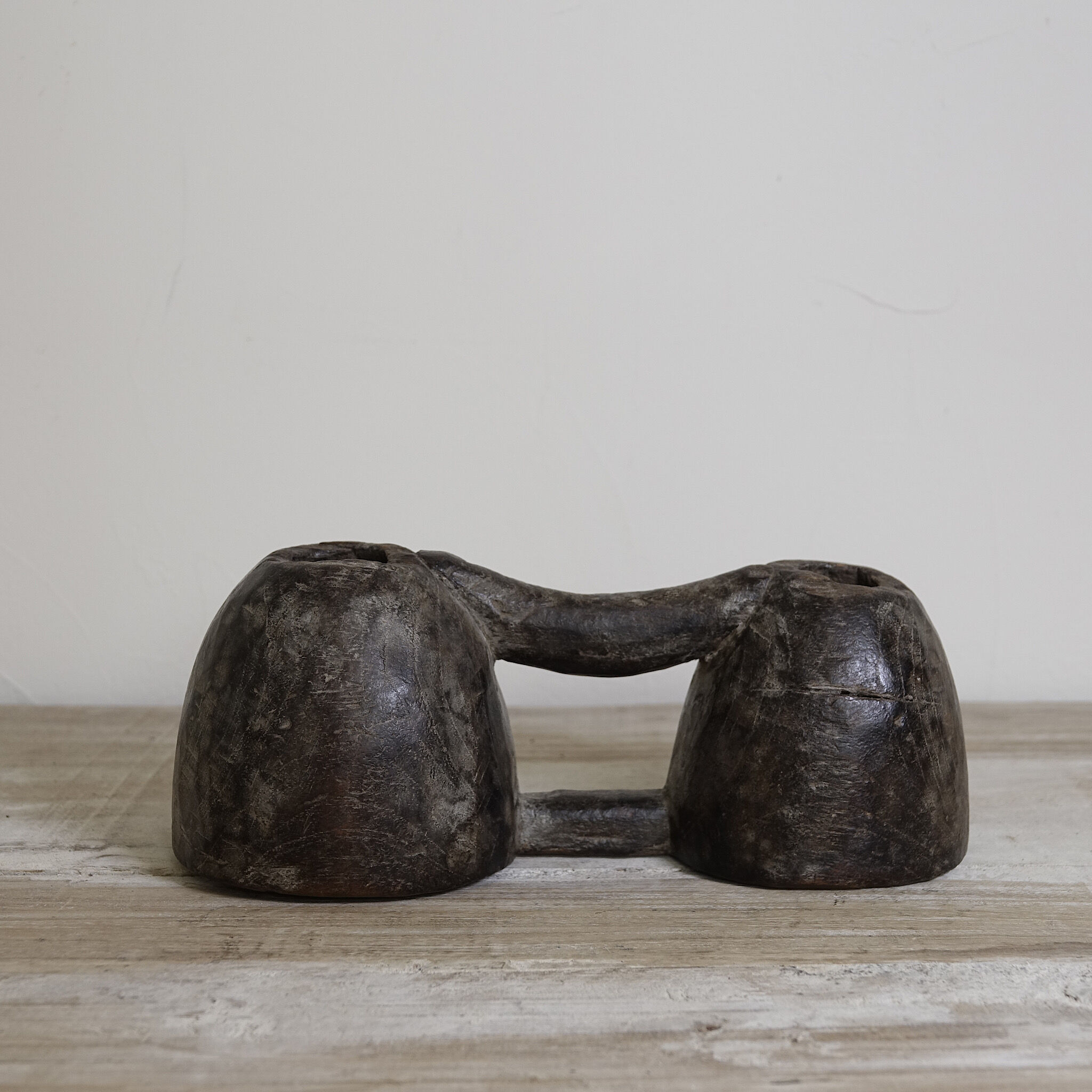 Double inkwell in old wood