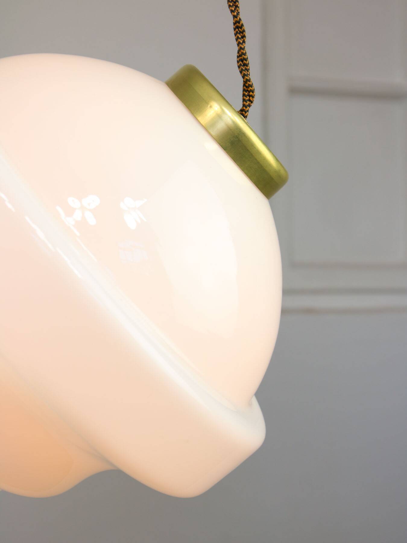 Mid-Century Italian Opaline and Brass Pendant Lamp