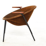 Cocktail chair, steel, leather, fur, teak. Vintage, Denmark, anonymous