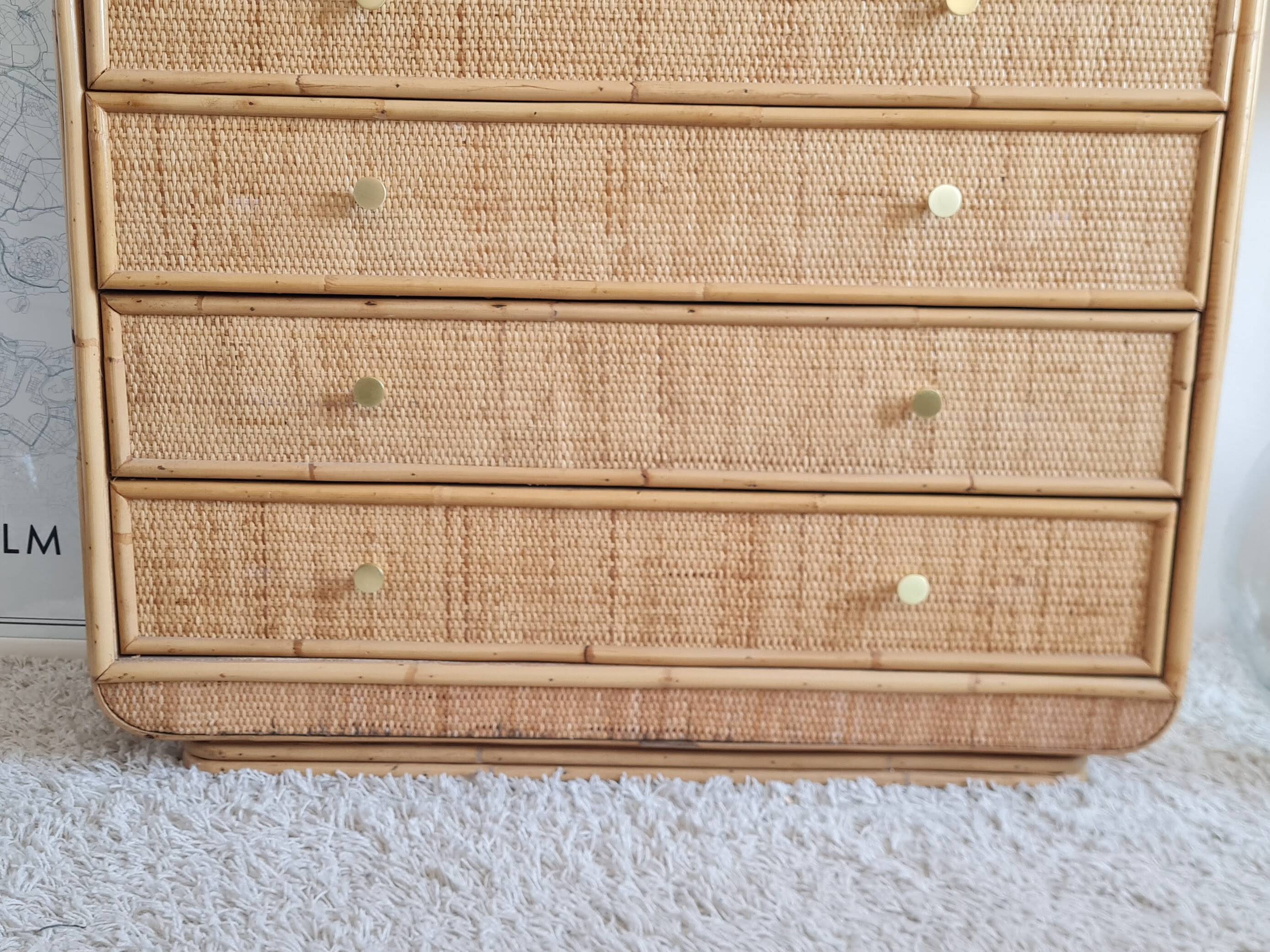 Vintage rattan chest of drawers