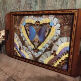 Vintage Brazilian inlaid tray Morpho butterfly wings, 1930s