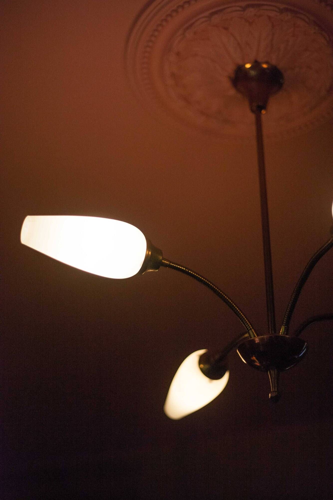 Vintage 4-light pendant light, articulated arm suspension, ceiling lamp, interior decor
